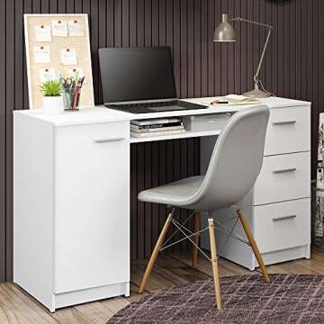 Madesa Modern Office Desk with Storage Drawers 53 inch, Study Desk for Home Office, Simple Style PC ...