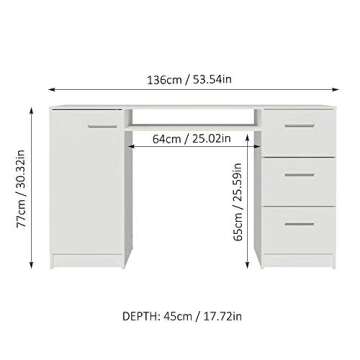 Madesa Modern Office Desk with Storage Drawers 53 inch, Study Desk for Home Office, Simple Style PC Table with 3 Drawers, 1 Door and 1 Storage Shelf (White)