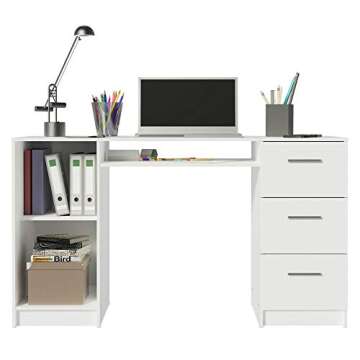 Madesa Modern Office Desk with Storage Drawers 53 inch, Study Desk for Home Office, Simple Style PC Table with 3 Drawers, 1 Door and 1 Storage Shelf (White)