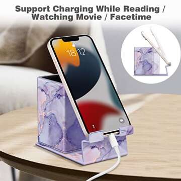 Fintie Pencil Holder with Magnetic Base, Eyeglasses Holder Stand, Desktop Organizer Nightstand Accessories Office Supplies Case, Lilac Marble
