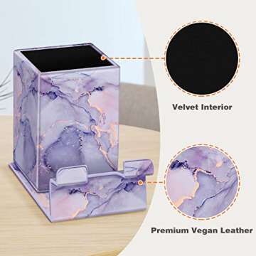 Fintie Pencil Holder with Magnetic Base, Eyeglasses Holder Stand, Desktop Organizer Nightstand Accessories Office Supplies Case, Lilac Marble