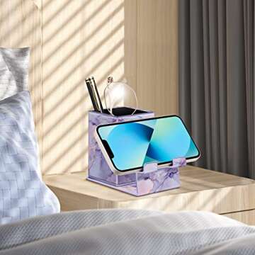 Fintie Pencil Holder with Magnetic Base, Eyeglasses Holder Stand, Desktop Organizer Nightstand Accessories Office Supplies Case, Lilac Marble