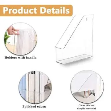 Voittozege 2 Pack Clear Acrylic Magazine File Holder Plastic Desk Organizer with Handle, Acrylic Vertical File Folder Bin Storage File Folders Magazine Rack Document Storage Organizer for Home Office