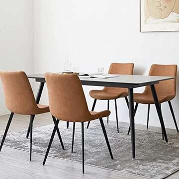 HIPIHOM Dining Chairs Set of 4, Modern Kitchen & Dining Room Chairs, Upholstered Faux Leather Cushion Seat and Sturdy Metal Legs (4 Brown Chairs)