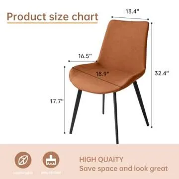 HIPIHOM Dining Chairs Set of 4, Modern Kitchen & Dining Room Chairs, Upholstered Faux Leather Cushion Seat and Sturdy Metal Legs (4 Brown Chairs)