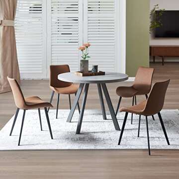 HIPIHOM Dining Chairs Set of 4, Modern Kitchen & Dining Room Chairs, Upholstered Faux Leather Cushion Seat and Sturdy Metal Legs (4 Brown Chairs)