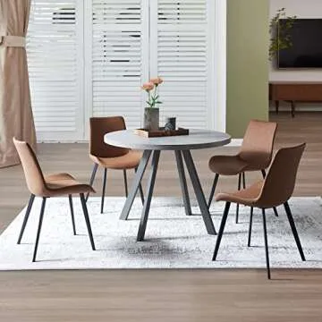 HIPIHOM Dining Chairs Set of 4, Modern Kitchen & Dining Room Chairs, Upholstered Faux Leather Cushion Seat and Sturdy Metal Legs (4 Brown Chairs)