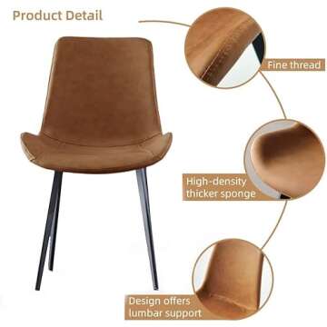 HIPIHOM Dining Chairs Set of 4, Modern Kitchen & Dining Room Chairs, Upholstered Faux Leather Cushion Seat and Sturdy Metal Legs (4 Brown Chairs)