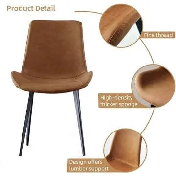 HIPIHOM Dining Chairs Set of 4, Modern Kitchen & Dining Room Chairs, Upholstered Faux Leather Cushion Seat and Sturdy Metal Legs (4 Brown Chairs)