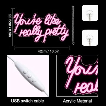 Pink LED Neon Sign for Wall Decor Dimmable USB Powered