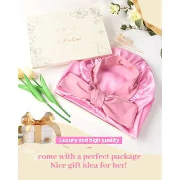 YANIBEST Silk Bonnet for Sleeping Women Braid Bonnet for Long Hair with Tie Band Satin Bonnet for Braids Hair Sleeping Cap Gifts for Women Pink