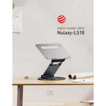 Nulaxy Telescopic 360 Rotating Laptop Stand for Desk Adjustable Height Swivel Pull Out Design Ergono...