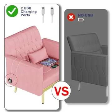 STHOUYN Velvet Modern Accent Chair and Ottoman Set with 2 USB Ports, Pink Comfy Reading Chair Bedroom Living Room Chairs, Recliner Lounge Chair, Adjustable Backrest and Pillow, Pink (Pink)