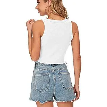 MAGICMK Women Slim Knit Ribbed Tank Tops Crew Neck Print Summer Casual Sleeveless Shirts (White+TongueM, XXL)