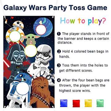 ERguanfoiun Galaxy Wars Toss Games with 4 Bean Bags - Indoor Outdoor Fun Throwing Game Backdrop Banner Party Activities Space Galaxy Wars Themed Birthday Party Favors Supplies Decoration for Kid Adult