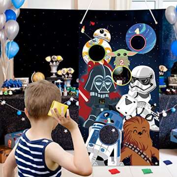ERguanfoiun Galaxy Wars Toss Games with 4 Bean Bags - Indoor Outdoor Fun Throwing Game Backdrop Banner Party Activities Space Galaxy Wars Themed Birthday Party Favors Supplies Decoration for Kid Adult