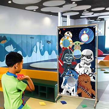 ERguanfoiun Galaxy Wars Toss Games with 4 Bean Bags - Indoor Outdoor Fun Throwing Game Backdrop Banner Party Activities Space Galaxy Wars Themed Birthday Party Favors Supplies Decoration for Kid Adult