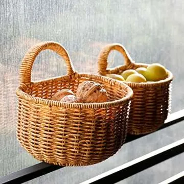 Ochine 1 Pack Hanging Basket Woven Wall Baskets Hanging Storage Basket Woven Shelf Basket Storage Bin Plant Basket Small Woven Storage Basket with Handle Decorative Basket for Home Office Organizing