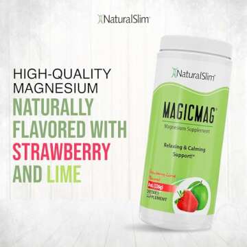 NaturalSlim Magicmag Pure Magnesium Citrate Powder – Stress, Constipation, Muscle, Heart Health, and Sleep Support | Natural Strawberry & Lime Flavored Magnesium Supplement - 8oz Drink Mix (Solo)