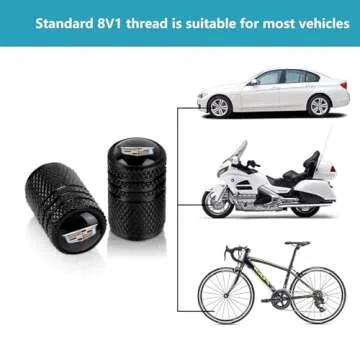Tire Valve Stem Cap Cover Fit for Cadillac ATS EXT CTS SRX XTS XLR Sedan ELR Belt O-Ring Seal Corrosion Resistant Tire Valve Caps Car Accessories 4 Pc （Black）