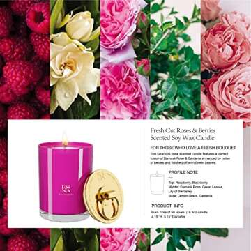 ESNA HOME Luxury Aromatherapy Scented Candles | Gifts for Her | Soy Candles All Natural Essential Oils | 8.8oz 50 Hours Long Burning | Rose & Berries Birthday Gift for Friends Female | Gifts for Women