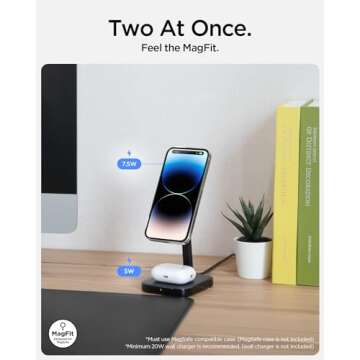 Spigen ArcField (MagFit) for MagSafe 2-in-1 Dual Magnetic Wireless Charging Stand Fast Wireless Charger for iPhone 16e 16 Pro Max Plus 15 14 13 12 Pro Max Airpods Pro 4 3 2nd gen Adapter Not Included