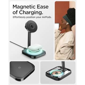 Spigen ArcField (MagFit) for MagSafe 2-in-1 Dual Magnetic Wireless Charging Stand Fast Wireless Charger for iPhone 16e 16 Pro Max Plus 15 14 13 12 Pro Max Airpods Pro 4 3 2nd gen Adapter Not Included