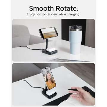 Spigen ArcField (MagFit) for MagSafe 2-in-1 Dual Magnetic Wireless Charging Stand Fast Wireless Charger for iPhone 16e 16 Pro Max Plus 15 14 13 12 Pro Max Airpods Pro 4 3 2nd gen Adapter Not Included