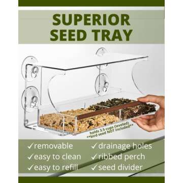 Nature's Envoy Window Bird Feeder for Birdwatching