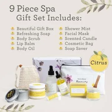Lizush Luxury Spa Gifts for Women - 9 Piece Citrus Spa Gift Baskets for Women, Relaxation Birthday G...