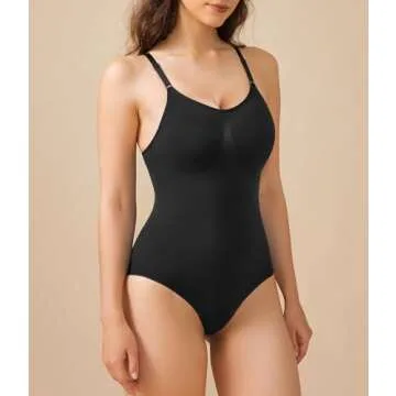 BRABIC Bodysuits for Women Tummy Control Shapewear Seamless Round Neck Butt Lifter Body Shaper Tank Top (Medium, Black)