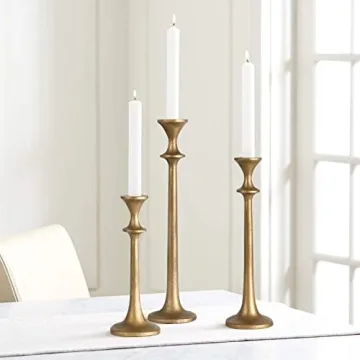 Elegant Iron Taper Candle Holders Set of 3 Antique Brass