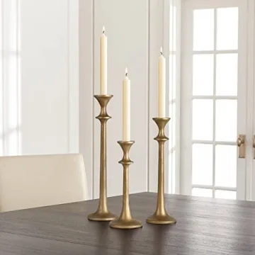 Elegant Iron Taper Candle Holders Set of 3 Antique Brass