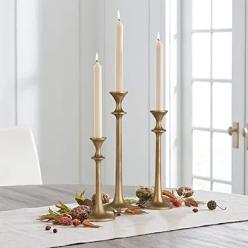 Elegant Iron Taper Candle Holders Set of 3 Antique Brass