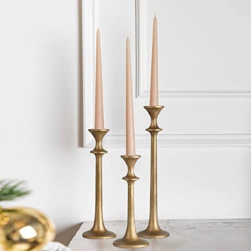 Elegant Iron Taper Candle Holders Set of 3 Antique Brass