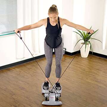 Sunny Health & Fitness Versa Stepper Machine with Resistance Bands & LCD