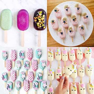 Popsicle Molds Set of 3, 12 Cavities Silicone Popsicle Molds & Ice Cake Pop Mold Maker Oval with 50 Wooden Sticks & 50 Self-adhesive Bags for DIY Cake and Ice Cream
