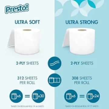 Amazon Brand - Presto! 2-Ply Ultra-Soft Toilet Paper, 24 Family Mega Rolls = 120 regular rolls, 6 Count (Pack of 4), Unscented