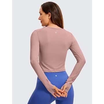CRZ YOGA Long Sleeve Crop Tops for Women Workout Cropped T-Shirts Yoga Slim Fit Athletic Gym Shirts with Thumb Hole Rose Fragrant Purple Medium