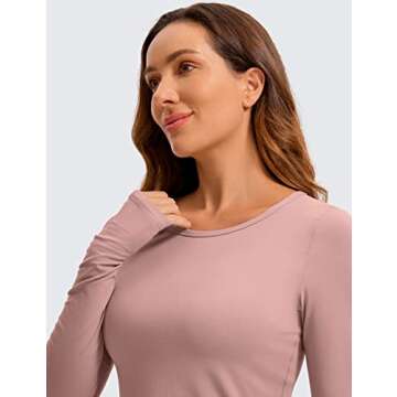 CRZ YOGA Long Sleeve Crop Tops for Women Workout Cropped T-Shirts Yoga Slim Fit Athletic Gym Shirts with Thumb Hole Rose Fragrant Purple Medium