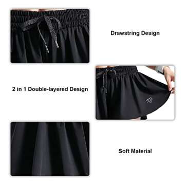 GSKS Womens 2 in 1 Flowy Workout Drawstring Shorts High Waist Athletic Running Lounge Sweat Skirt Summer Comfy Lounge Clothes Rose