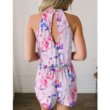 Chic MEROKEETY Women's Summer Halter Neck Jumpsuit Rompers in DyePink