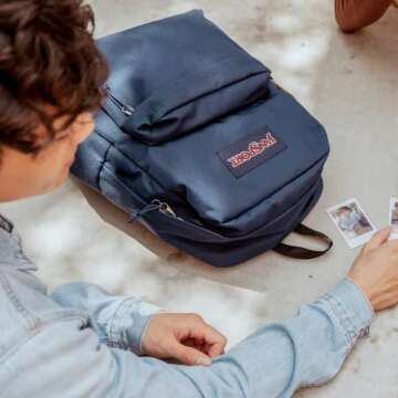 JanSport SuperBreak One Backpack Navy - Durable, Lightweight Bag with 1 Main Compartment, Front Utility Pocket with Built-in Organizer - Premium Backpack
