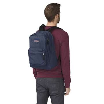 JanSport SuperBreak One Backpack Navy - Durable, Lightweight Bag with 1 Main Compartment, Front Utility Pocket with Built-in Organizer - Premium Backpack