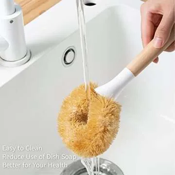 Kpoooku Pot Brush for Cleaning-2Pack Natural Coconut Fiber Washing Brushes with Wooden Handle