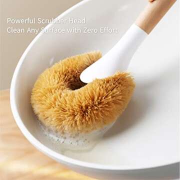 Kpoooku Pot Brush for Cleaning-2Pack Natural Coconut Fiber Washing Brushes with Wooden Handle