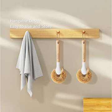 Kpoooku Pot Brush for Cleaning-2Pack Natural Coconut Fiber Washing Brushes with Wooden Handle