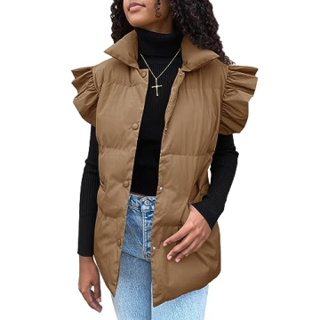 Shop Valphsio Women's Ruffled Puffer Vest with Pockets