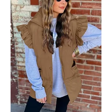 Shop Valphsio Women's Ruffled Puffer Vest with Pockets