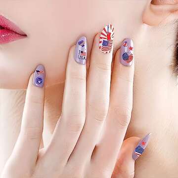 4th of July Nail Art Stickers USA Independence Day Nail Stickers 3D American Flag Art Nail Stickers Patriotic Design Nail Decals Self-Adhesive Butterfly Letter Flame Nail Art Decals 8 Sheets